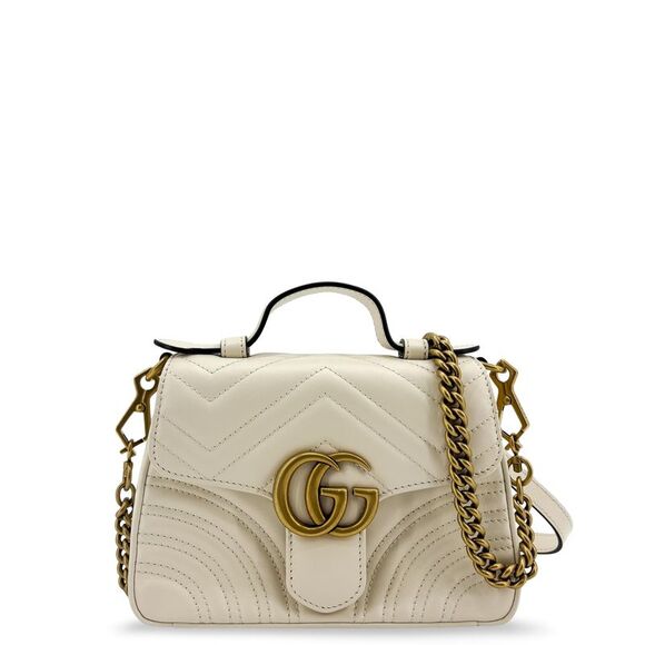 Gucci Handbags - Gucci Gg Marmont Top Handle Flap Matelasse Leather White Leather Handbag